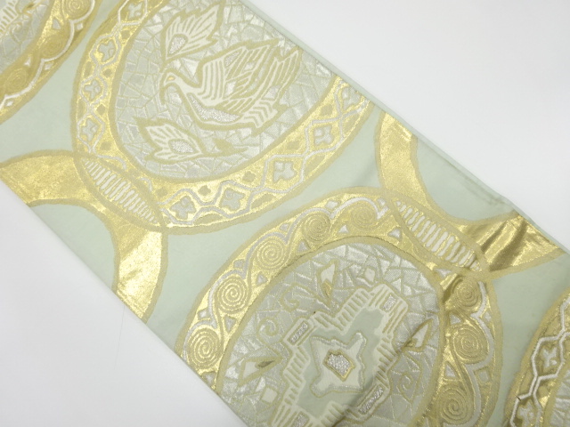 JAPANESE KIMONO / ANTIQUE FUKURO OBI / SILK / WOVEN FLOWER & BIRD